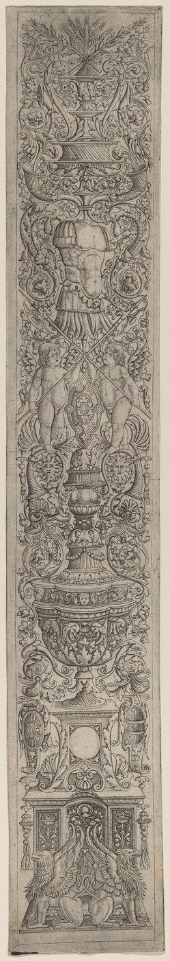 Painel Ornamental: Grifos e Dois Cupidos Cruzando Alabardas de Giovanni Pietro Birago and Zoan Andrea