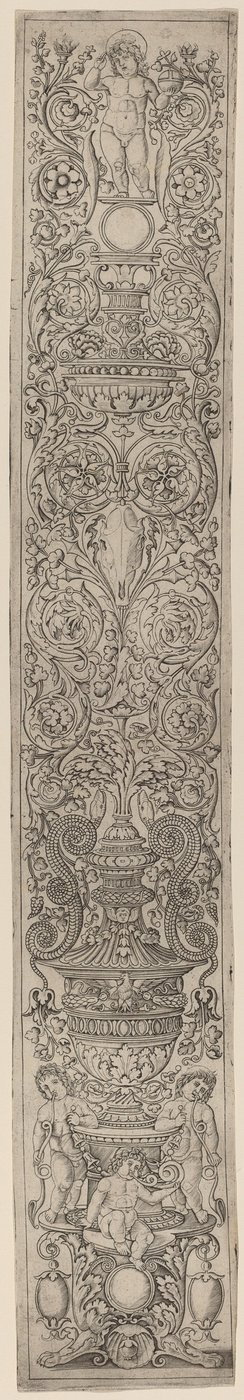 Painel Ornamental: Três Crianças Soprando Chifres de Giovanni Pietro Birago and Zoan Andrea