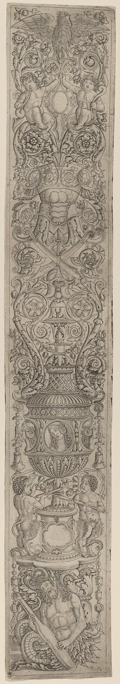 Painel Ornamental: Tritão e Dois Sátiros Infantis de Giovanni Pietro Birago and Zoan Andrea