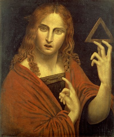 Cristo Redentor segurando o símbolo da Trindade (painel) de Giovanni Pietro Rizzoli (school of) Giampietrino