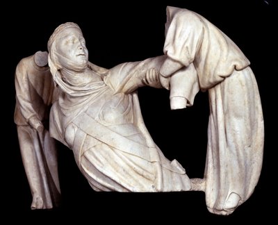 Monumento funerário a Margaret of Brabant levantado no ar por dois anjos (Escultura de Giovanni Pisano