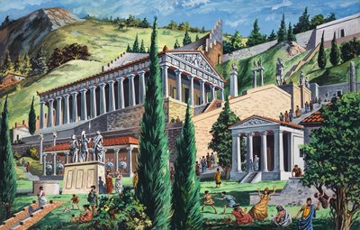 O Templo de Apolo em Delfos (guache sobre papel) de Giovanni Ruggero