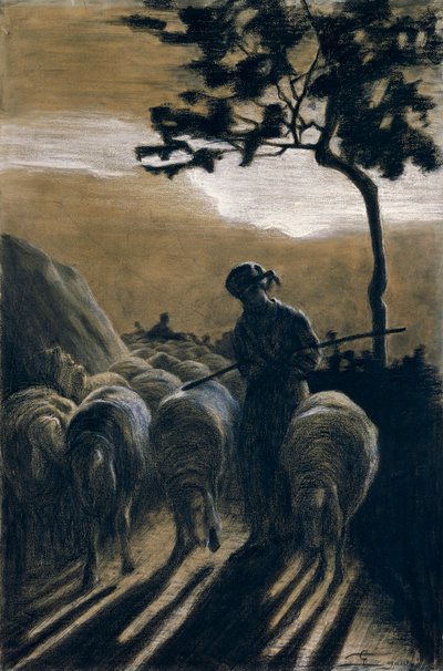 Rebanho na estrada por Giovanni Segantini (1858-1899) de Giovanni Segantini