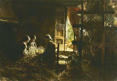 A coleção de casulos Coletando os casulos, 1882-1883. de Giovanni Segantini