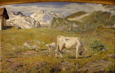 Pastos na primavera (óleo sobre tela de Giovanni Segantini