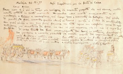 Esboço para a procissão da Festa de Calven Coira, de Giovanni Segantini (1858-1899) de Giovanni Segantini