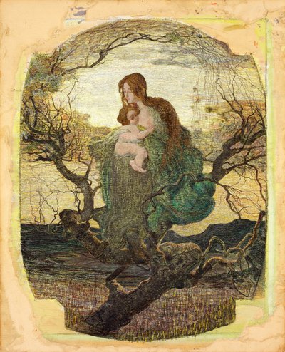 O Anjo da Vida - Peinture de Giovanni Segantini (1858-1899) - 1894-1895 - Aguarela, guache, ouro e branco sobre papel - 59,5x47,9 - Szepmuveszeti Muzeum, Budapeste de Giovanni Segantini