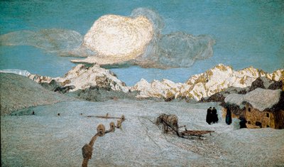 Tríptico da Natureza ou Engadin: Pintura "Morte" de Giovanni Segantini (1858-1899) 1896-1899 Sol. 192x320 cm Saint Moritz, Musee Segantini de Giovanni Segantini
