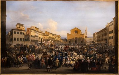 Berlingaccio na Praça St. Croce em Florença de Giovanni Signorini