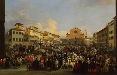 Piazza Santa Croce em Florença durante o Carnaval de Giovanni Signorini