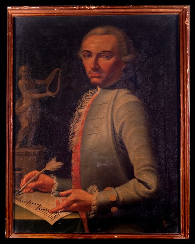 Retrato do compositor e harpista austríaco Christian Joseph Lidarti (1730-1793) Pintura de Giovanni Stella. Século XVIII. Bolonha, Civico museo Museo Bibliografico de Giovanni Stella