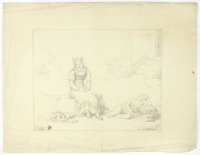 Mulher camponesa romana e crianças adormecidas de Giovanni Tognolli