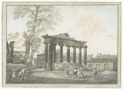 Vista do Templo de Saturno em Roma Le Temple de la Concorde (título no objeto) Vistas de Roma e arredores (título da série) de Giovanni Volpato
