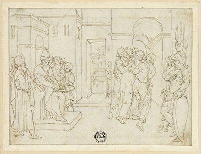 Pilatos lavando as mãos, com Cristo sendo levado de Giovanni da Bologna