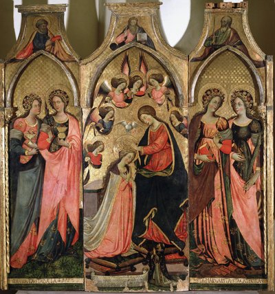 Tríptico da Coroação da Virgem - Pintura de Giovanni da Gaeta (ativo por volta de 1449-1472) século XV Gaeta, museu diocesano de Giovanni da Gaeta