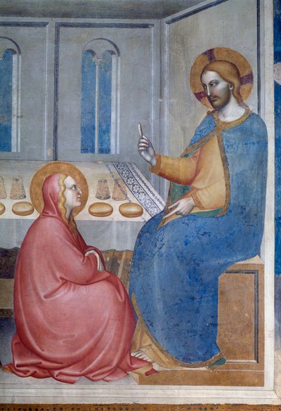 A vida da virgem: Cristo na Casa de Martha e Maria (detalhe) - Fresco de Giovanni da Milano