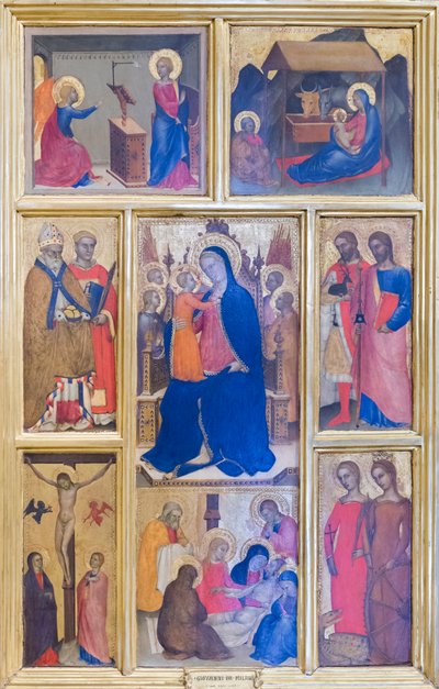 Virgem Maria e criança com santos e cenas da vida de Cristo de Giovanni da Milano
