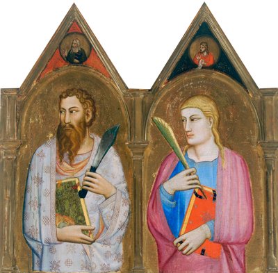 São Bartolomeu e São João Evangelista (painéis direitos de tríptico) (tempera e folha de ouro sobre painel) de Giovanni del (follower of) Biondo