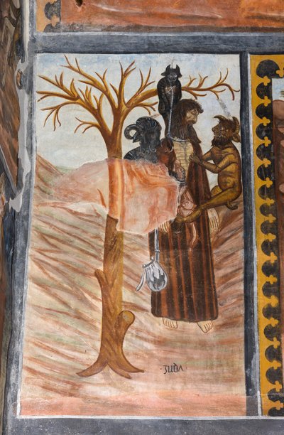 Histórias da Paixão de Cristo: Judas, depois de trair Jesus por trinta denários, enforca-se de Giovanni di Cherasco Botoneri
