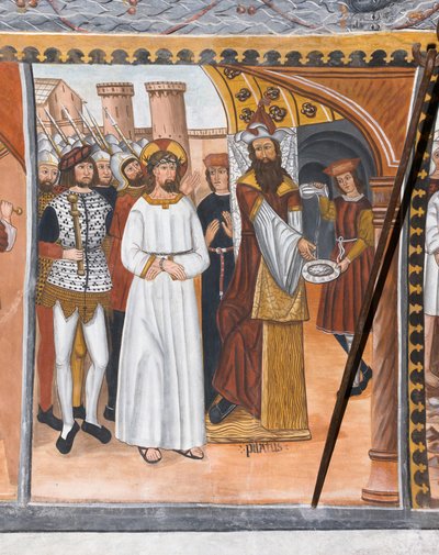 Histórias da Paixão de Cristo: Pilatos condena Jesus e lava as mãos de Giovanni di Cherasco Botoneri