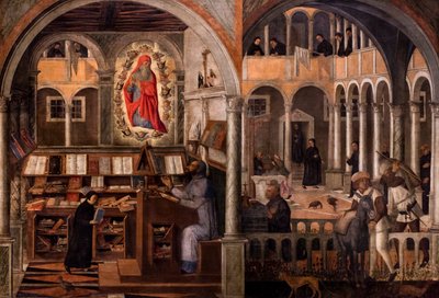 São Jerónimo aparece a Santo Agostinho, cerca de 1505-1510 (óleo e têmpera sobre tela) de Giovanni di Niccolo Mansueti