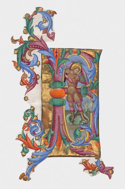 Initiale R oder B: Heiliger Michael und der Drache, Ausschnitt aus einem Antiphonar de Giovanni di Paolo