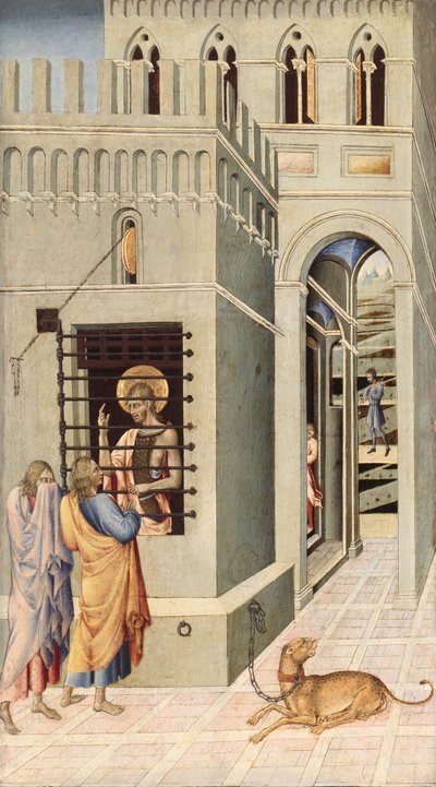 São João Batista na prisão visitado por dois discípulos, 145560. de Giovanni di Paolo