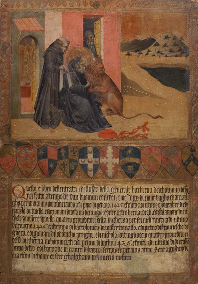 S. Jerónimo a tirar um espinho da pata do leão de Giovanni di Paolo