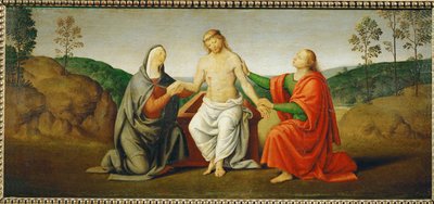 O Cristo morto apoiado pela Virgem Maria e por São João apóstolo ... de Giovanni di Pietro (c.1450-1529) (studio of)