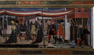 Frontal desde o Cassone Adimari, detalhe da secção direita, c.1450 (tempera no painel) (detalhe de 80304) de Giovanni di Ser Giovanni Scheggia