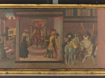 A História de Trajano e da Viúva, pormenor de um painel de um cassone, c.1450 (têmpera sobre painel) de Giovanni di Ser Giovanni Scheggia