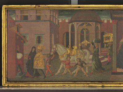 A História de Trajano e da Viúva, pormenor de um painel de um cassone, c.1450 (têmpera sobre painel) de Giovanni di Ser Giovanni Scheggia
