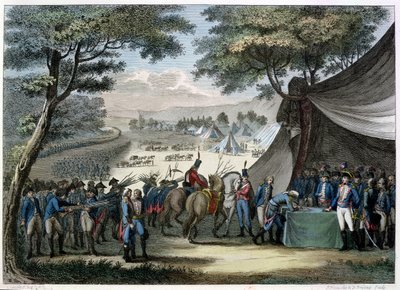Pacificação da Vendéia pelo general Hoche (1768-97) 20 de abril de 1795 (gravura a cores) de Karl Girardet