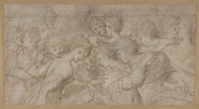 Embracing Female Figures, Some Holding Musical Scores., 1570-73. de Girolamo Mirol.