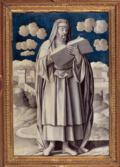 Retrato em pé do filósofo grego Aristóteles (384-322 AC) Pintura de Girolamo Mocetto (1458-1531) 1531 Paris. Musee Jacquemart André - Retrato completo do filósofo grego Aristóteles (384-322 a.C.). Pintura de Girolamo Mocetto (1458-1531) 15 de Girolamo Mocetto