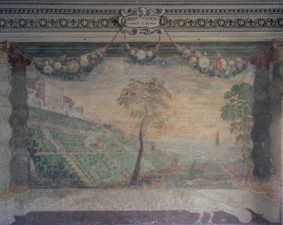 Vista da Villa com base no design original, Hall da Fonte de Girolamo Muziano
