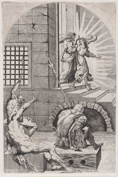 São Pedro sendo libertado da prisão pelo anjo, 1650-70. de Girolamo Pedrignani