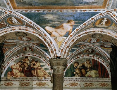 Alegoria da Primavera com lua em primeiro plano, Detalhe dos frescos de Girolamo Romanino (ca. 1484-após 1559), encomendado por Bernardo Clesio de Girolamo Romanino