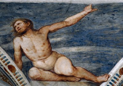 Nu masculino, Detalhe dos afrescos de Girolamo Romanino (ca. 1484-após 1559), encomendado por Bernardo Clesio de Girolamo Romanino