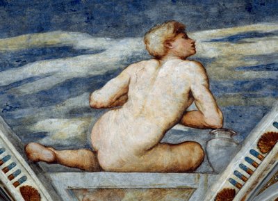 Nu masculino, Detalhe dos afrescos de Girolamo Romanino (ca. 1484-após 1559), encomendado por Bernardo Clesio de Girolamo Romanino