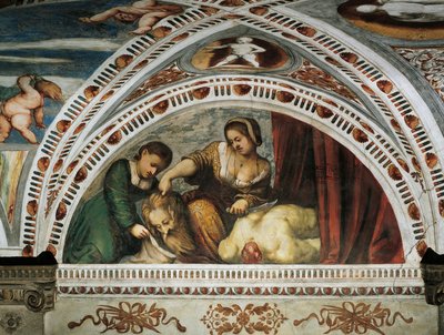 História de Judith e Holofernes, Detalhe dos frescos de Girolamo Romanino (ca. 1484-após 1559), encomendado por Bernardo Clesio de Girolamo Romanino