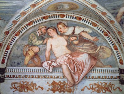A morte de Cleópatra, luneta, 1531-32 de Girolamo Romanino