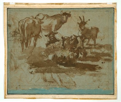 Júpiter, Juno e Io (reto); Estudos Animais (verso) de Girolamo Troppa