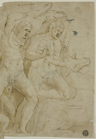 Alívio do antigo sarcófago com os trabalhos de Hércules de Girolamo da Carpi