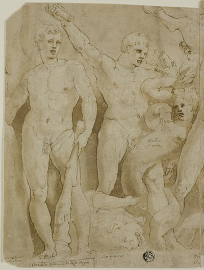 Alívio do antigo sarcófago com os trabalhos de Hércules de Girolamo da Carpi