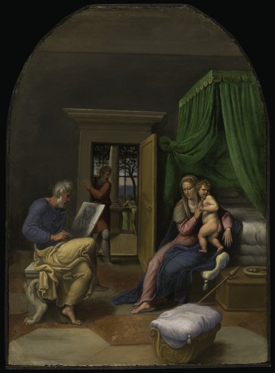 São Lucas desenhando a Virgem e o Menino Jesus, c.1535 (óleo sobre painel) de Girolamo da Carpi