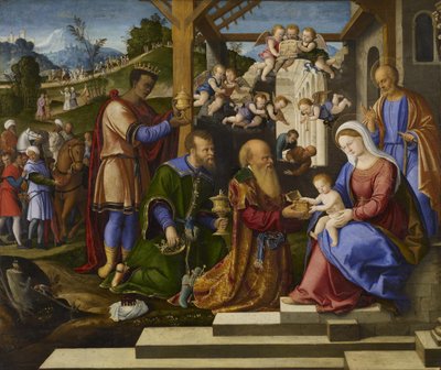 A Adoração dos Três Reis, c.1525-1530 de Girolamo da Santacroce