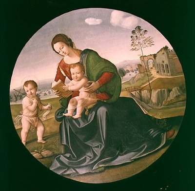 Madonna e Criança com o Menino São João Batista (painel) de Giuliano Bugiardini