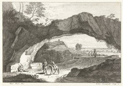 Paisagem com ponte de pedra e algumas figuras Paisagens italianas (título da série) de Giuliano Giampiccoli