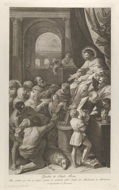 São Jó sentado à direita recebendo as dádivas do povo..., ca. 1760-1800. de Giuliano Traballesi